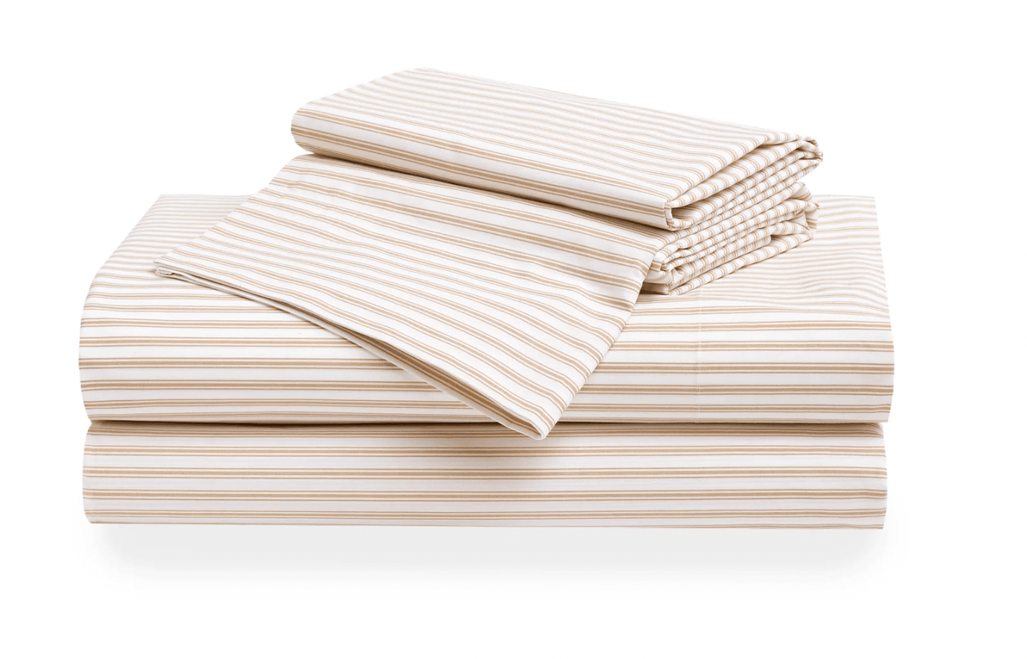 CAMEL TICKING STRIPE SHEET SET - Product image highlighting color, material, and overall design.