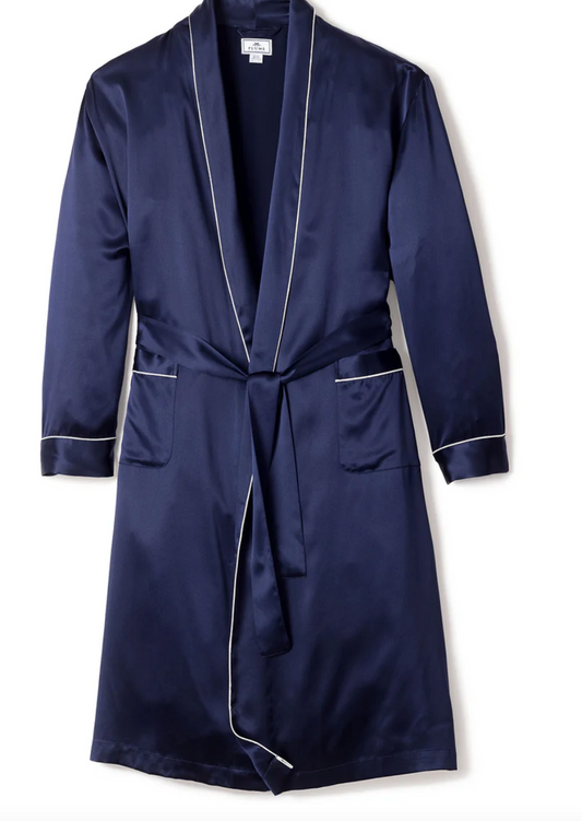 MEN'S SILK LONG ROBE - Navy