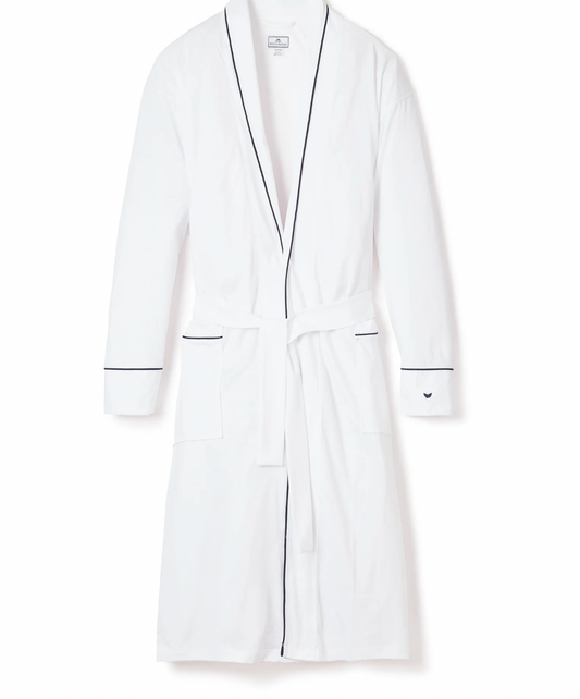 MEN'S LUXE PIMA ROBE - White w/ Navy