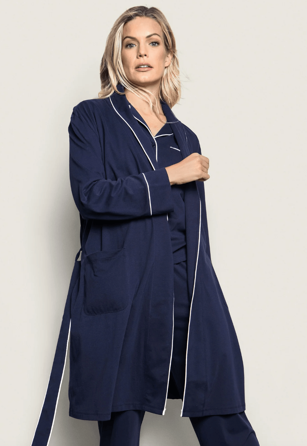 WOMEN'S LUXE PIMA ROBE - Navy - Shannan Bower Home