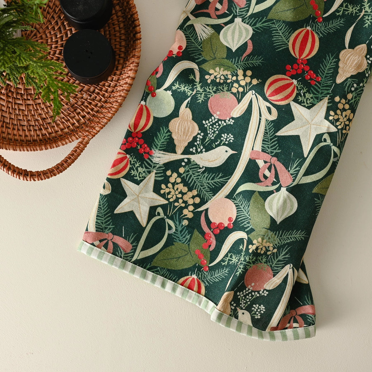 Ornaments & Bows Christmas Tea Towel