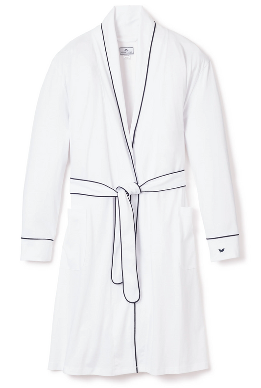 WOMEN'S LUXE PIMA ROBE - White w/ Navy
