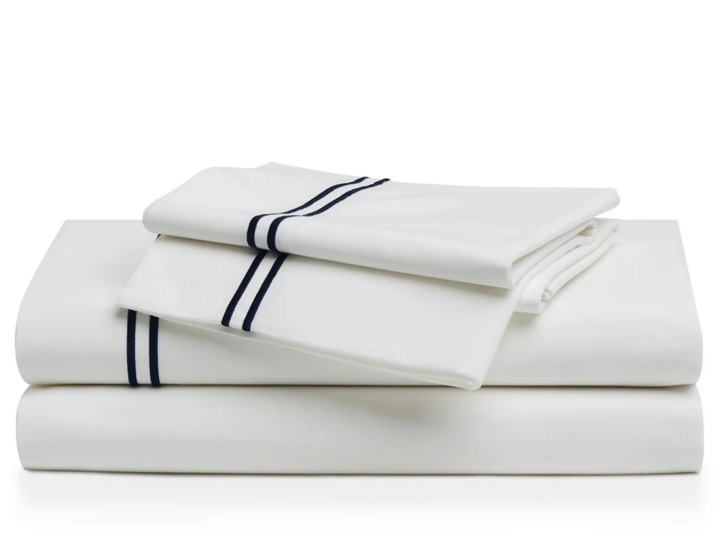 WHITE / NAVY PERCALE SHEET SET