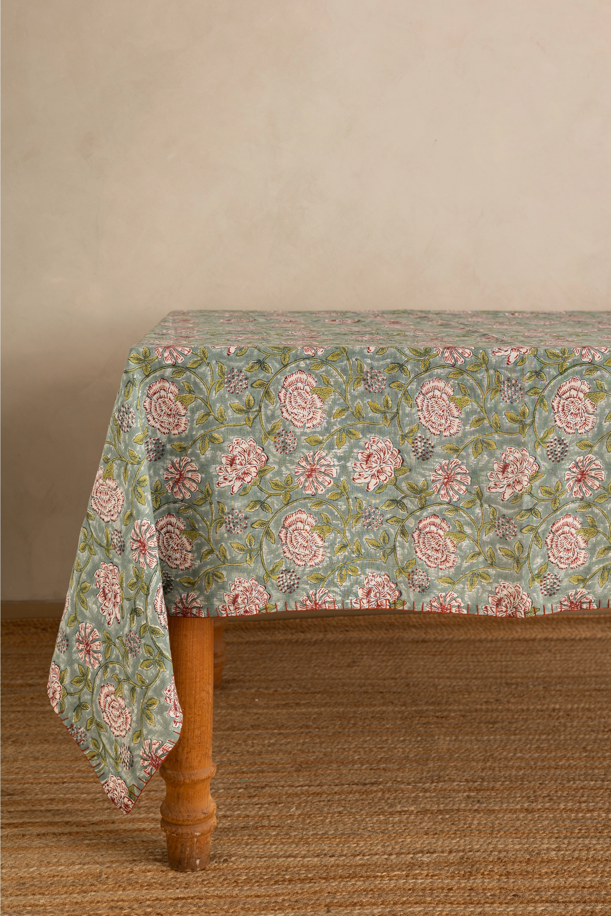 Verdant Blue Linen Tablecloth