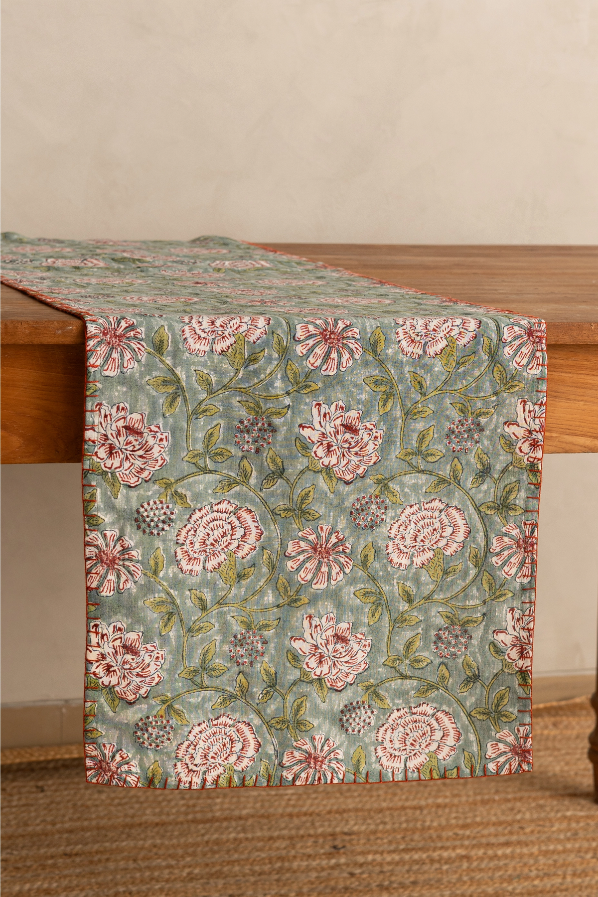 Verdant Blue Linen Table Runner