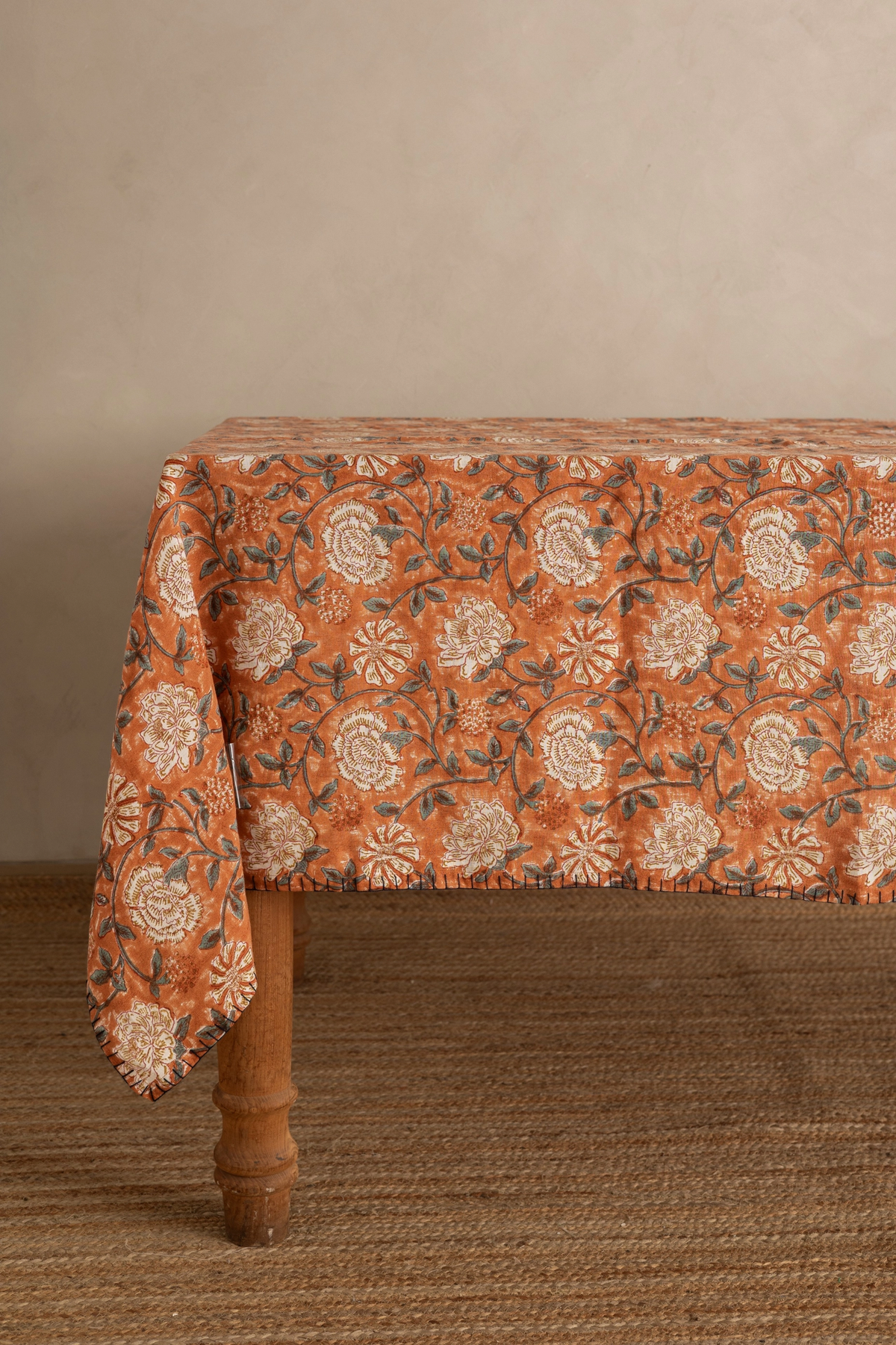 Verdant Orange Linen Tablecloth