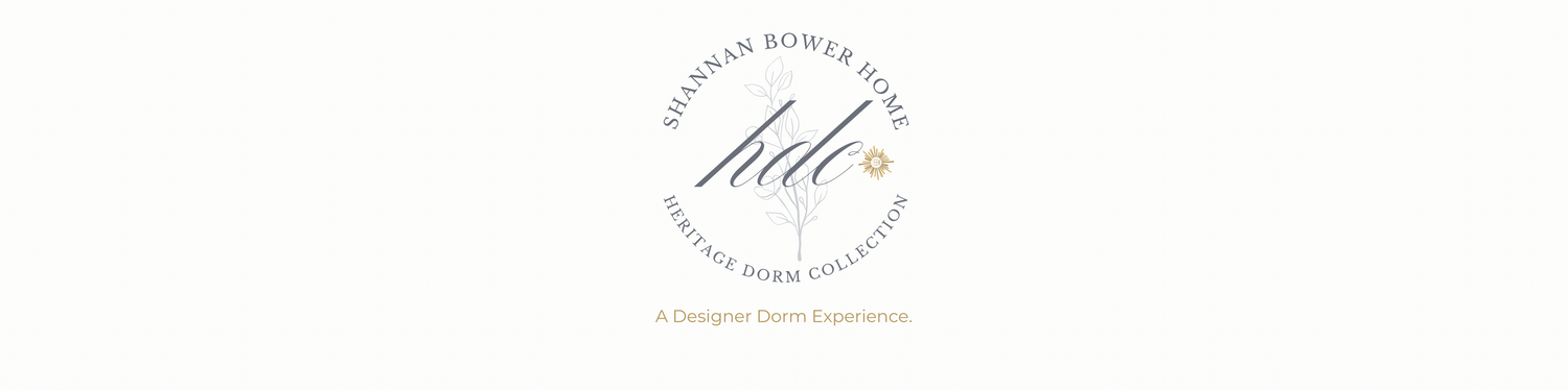 Custom Dorm Design logo from Shannan Bower Home, promoting a designer dorm experience.