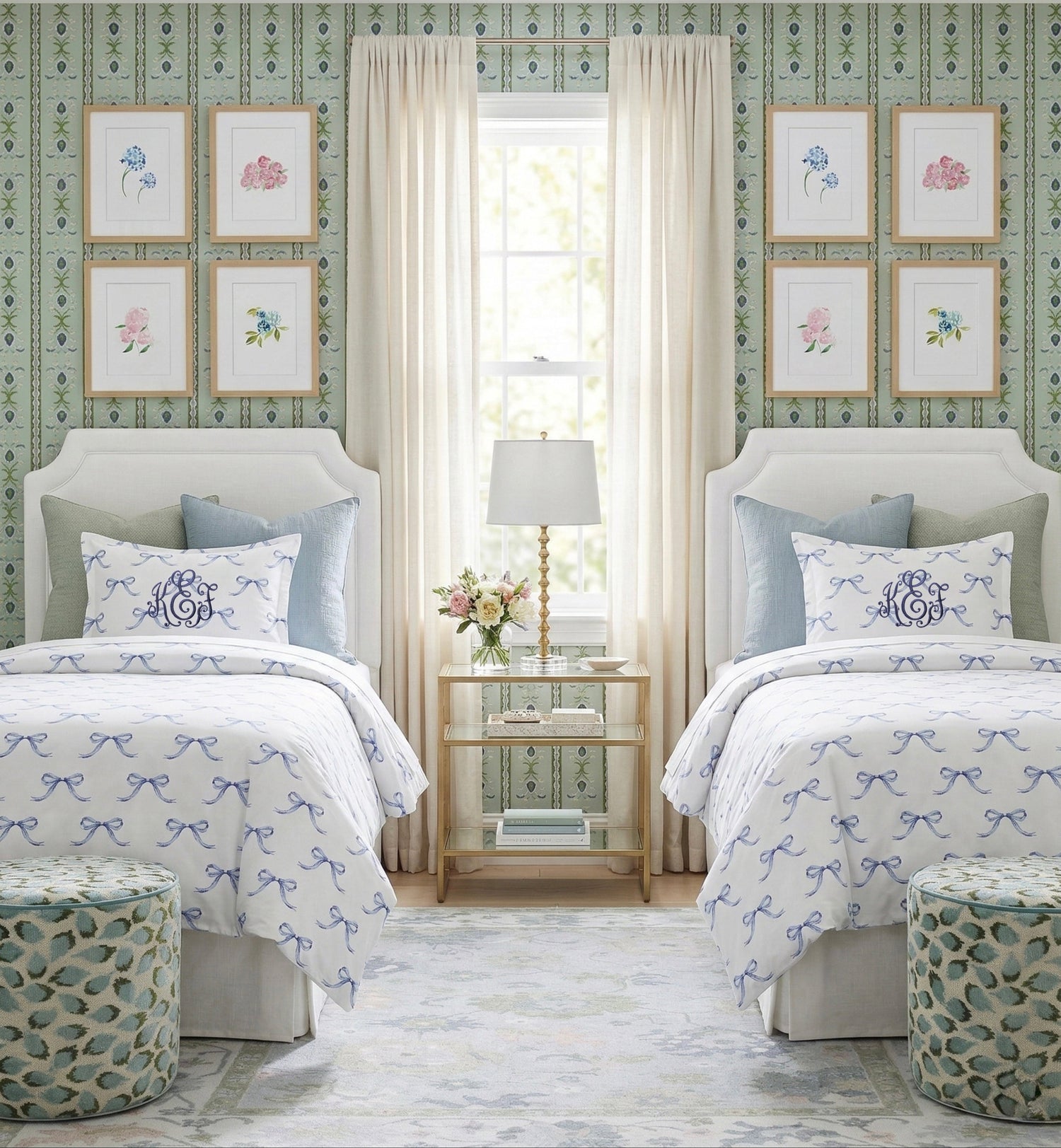 The Kinsley Blue bow dorm room bedding and Southern inspired accessories