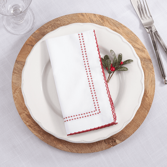 EMBROIDERED SCALLOPED DINNER NAPKIN - RED (S/4) - Shannan Bower Home