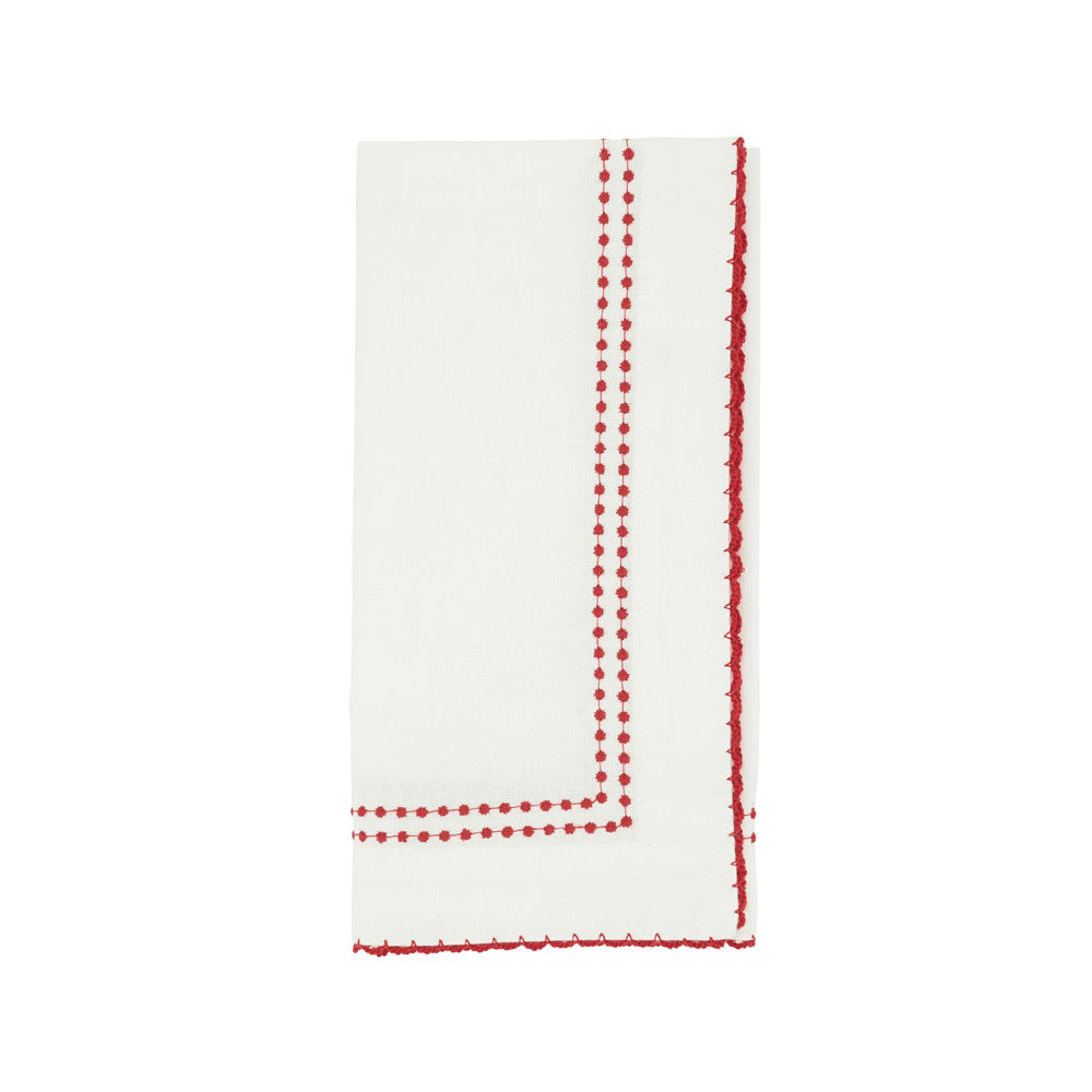 EMBROIDERED SCALLOPED DINNER NAPKIN - RED (S/4) - Shannan Bower Home