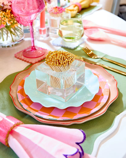 Acrylic Match Holder with Striker styled on a beautiful and colorful tablescape.