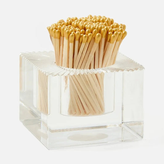 Acrylic Match Holder with Striker | Decorative Gold Tip Matches