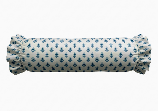 Blue Floral Ruffled Bolster Pillow
