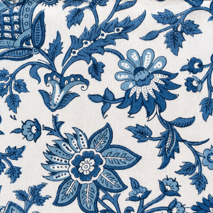 Close-up texture shot of the Blue Floral Apron