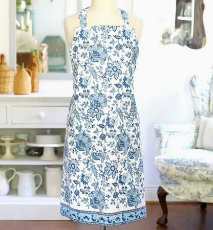 Blue Floral Apron Styled on Mannequin