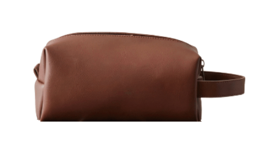 Handcrafted leather dopp kit for men in cognac — full-grain toiletry bag