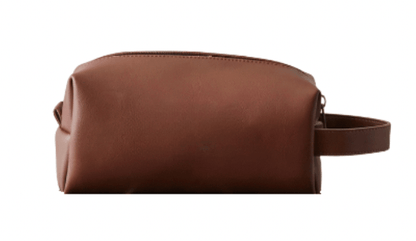Handcrafted leather dopp kit for men in cognac — full-grain toiletry bag