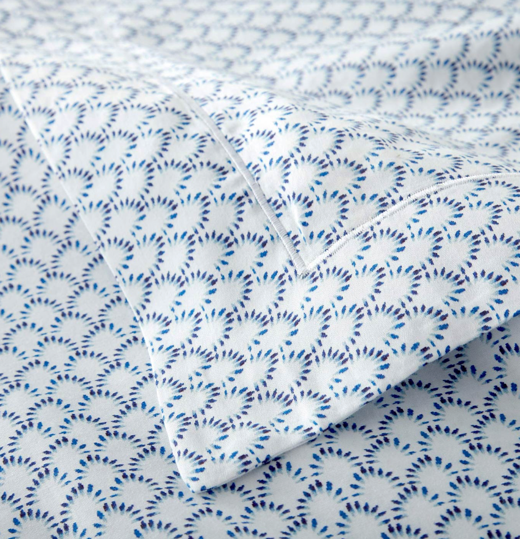 Close-up of Demi navy duvet cover set texture and pattern detail