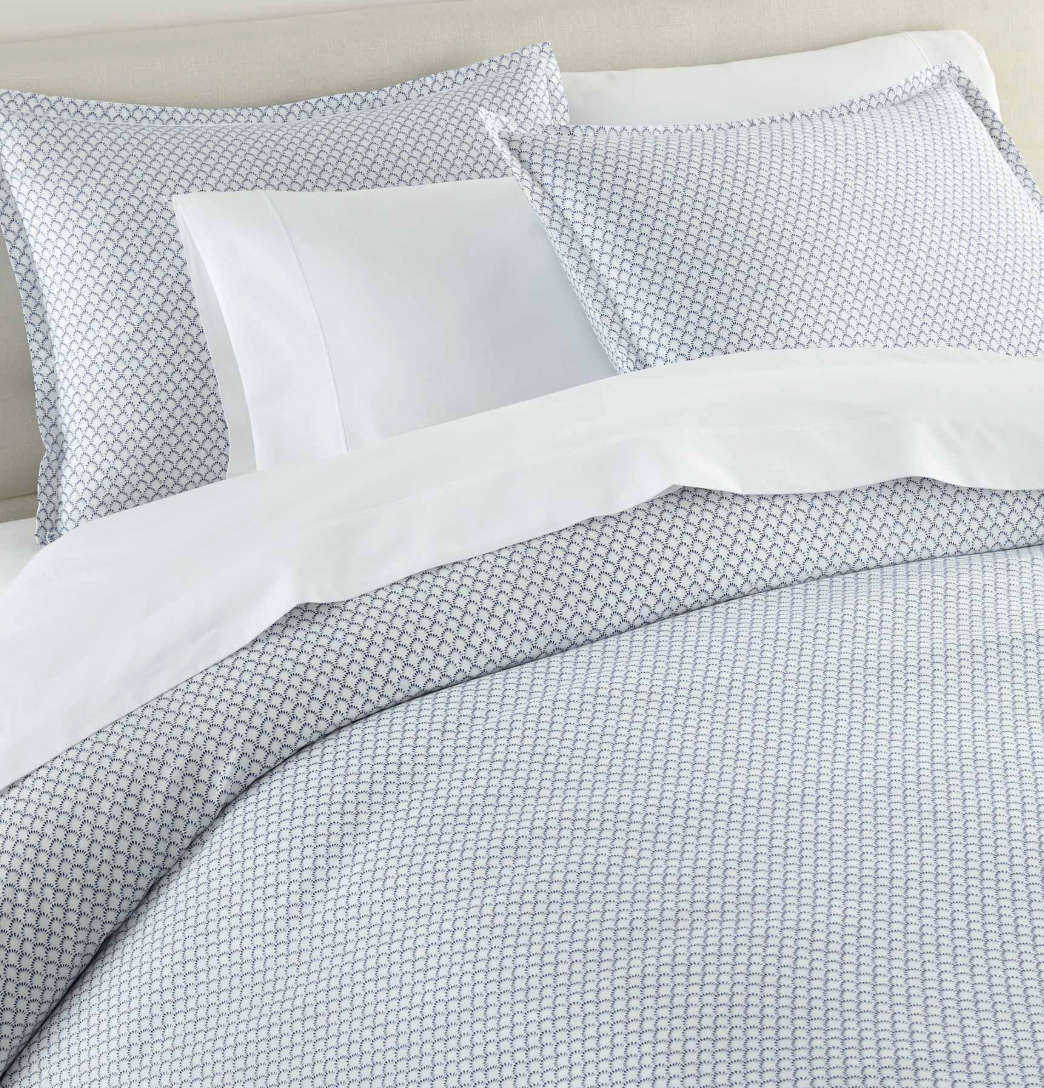 Demi navy duvet cover set in light colorway — crisp white base with classic print