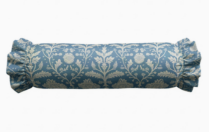 Denim Blue Floral Ruffled Bolster Pillow