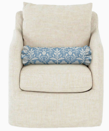 Denim Blue Floral Ruffled Bolster Pillow