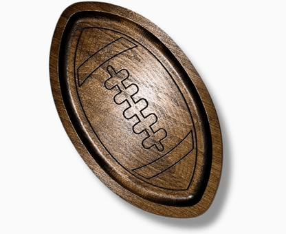 Wooden football catch all tray on a white background