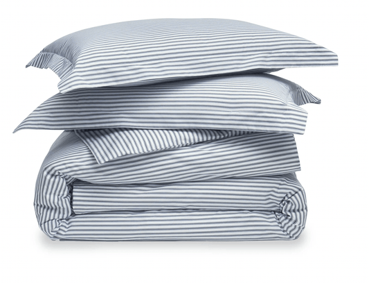 NAVY TICKING STRIPE DUVET SET - Shannan Bower Home