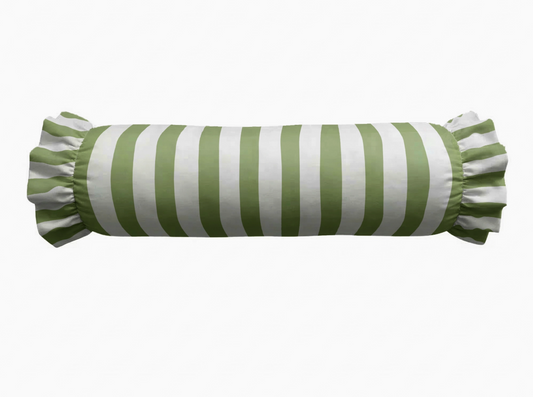 Green Striped Ruffled Bolster Pillow