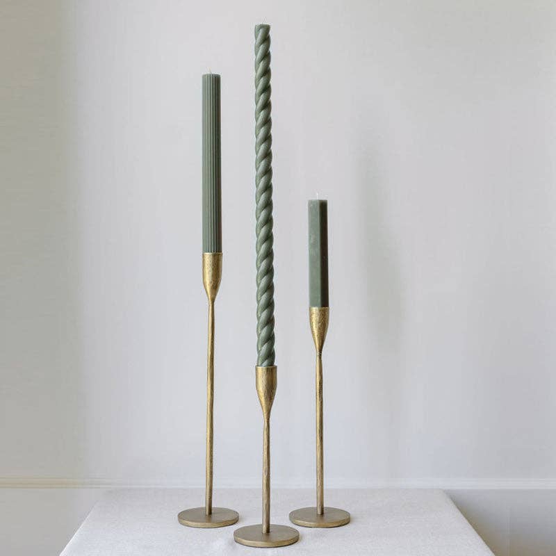 HANDCRAFTED ANTIQUE BRASS CANDLESTICK - (S/3) product image highlighting color, material, and overall design