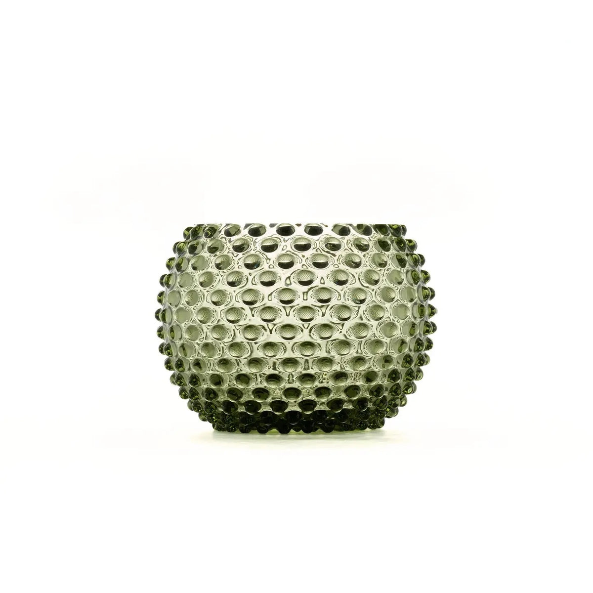 A small textured glass candle holder with a bubble or honeycomb pattern, shown on a plain white background.