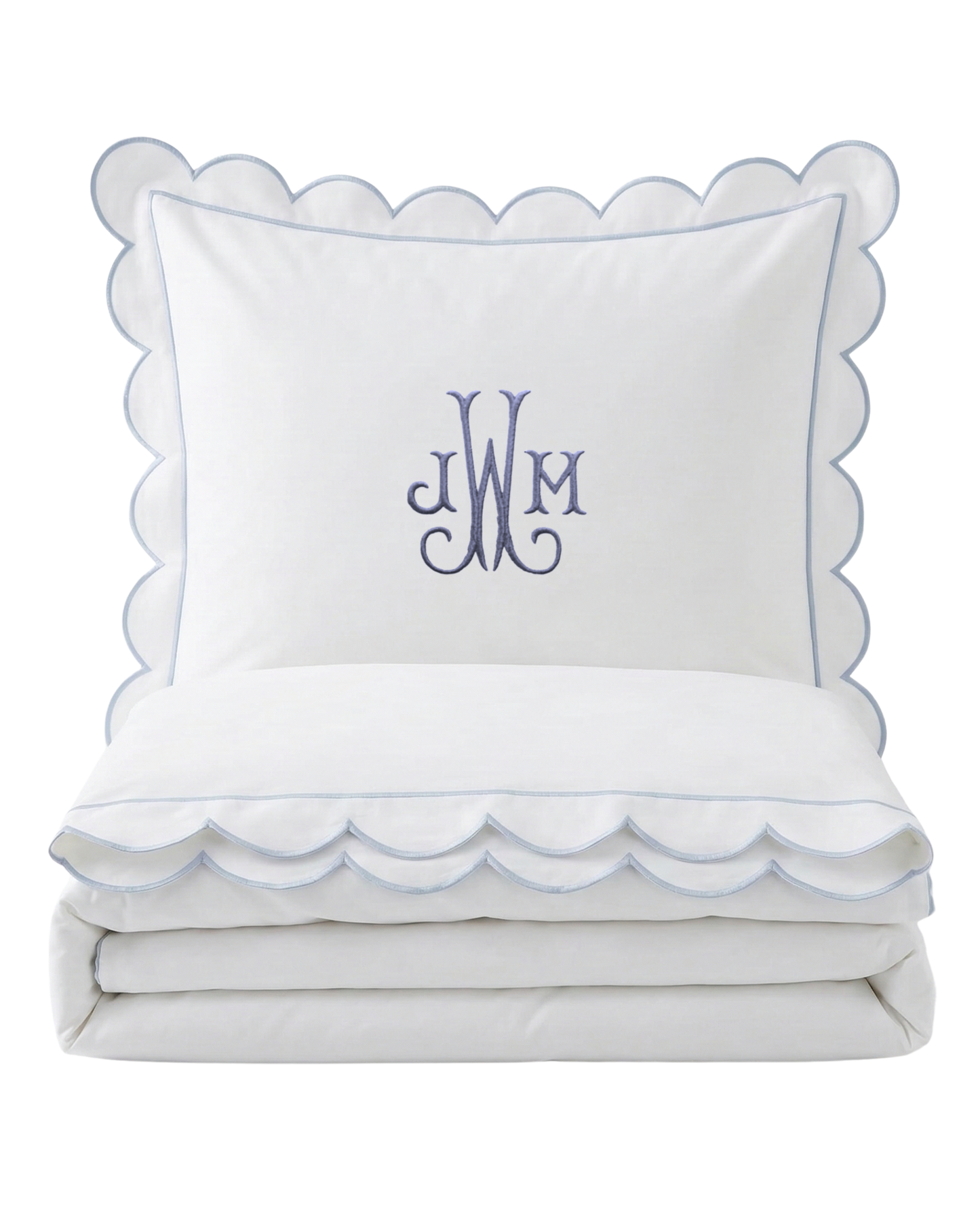 Jillian Blue Scallop Embroidered Bedding Bundle
