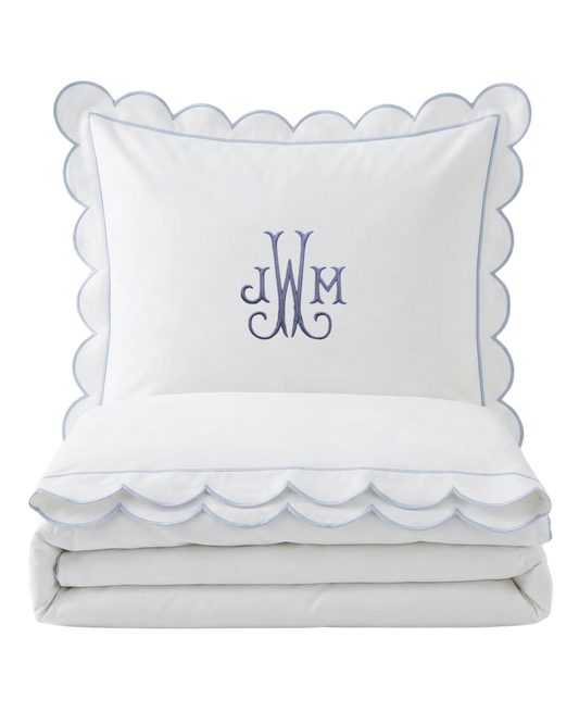 Jillian Blue Scallop Embroidered Bedding Bundle