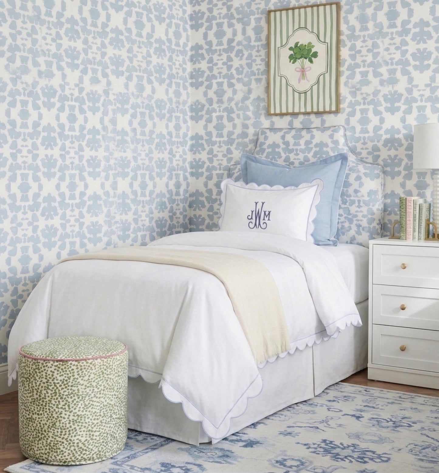 Jillian Blue Scallop Embroidered Bedding Bundle