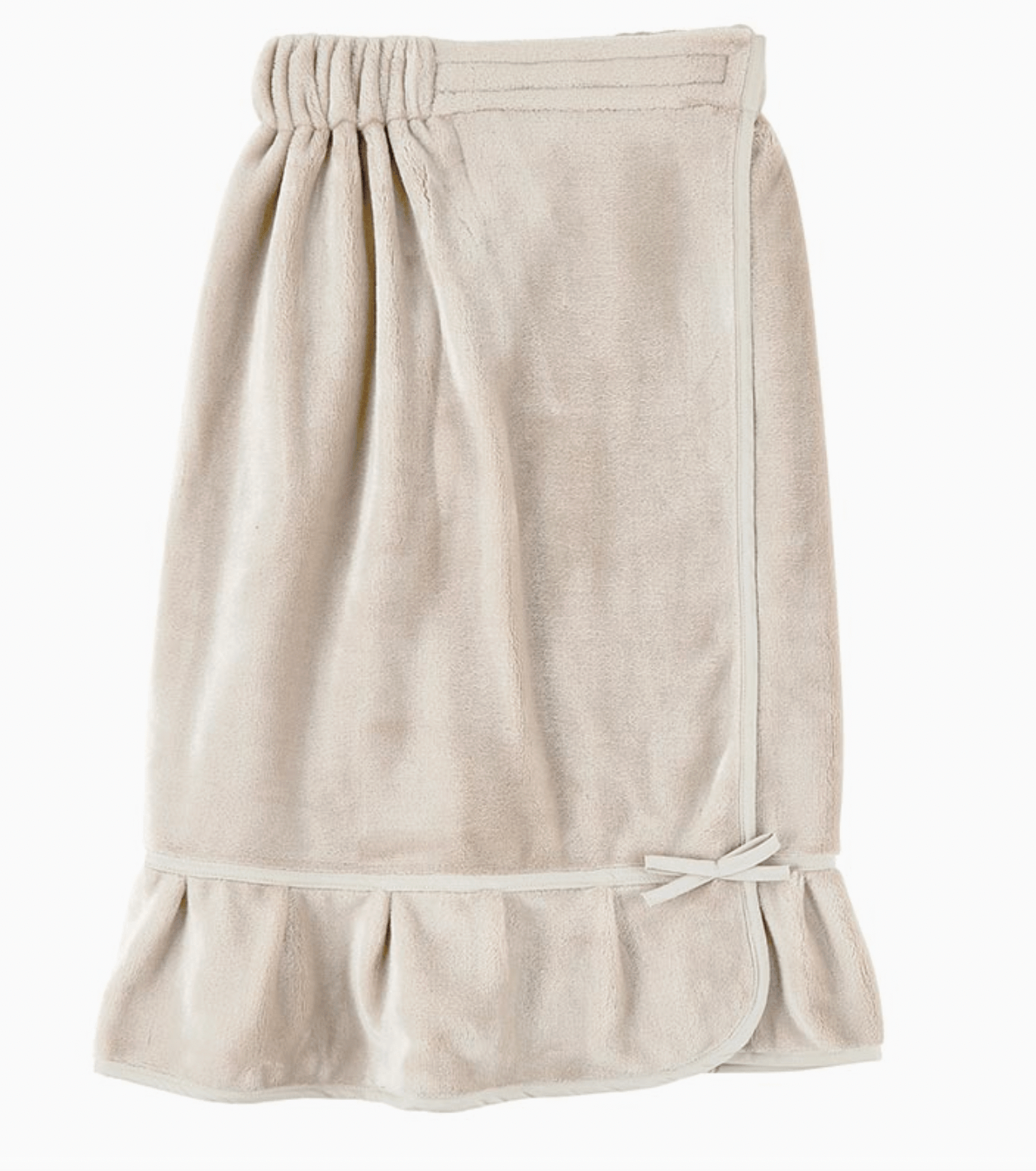Beige bath spa wrap with a bow on a white background