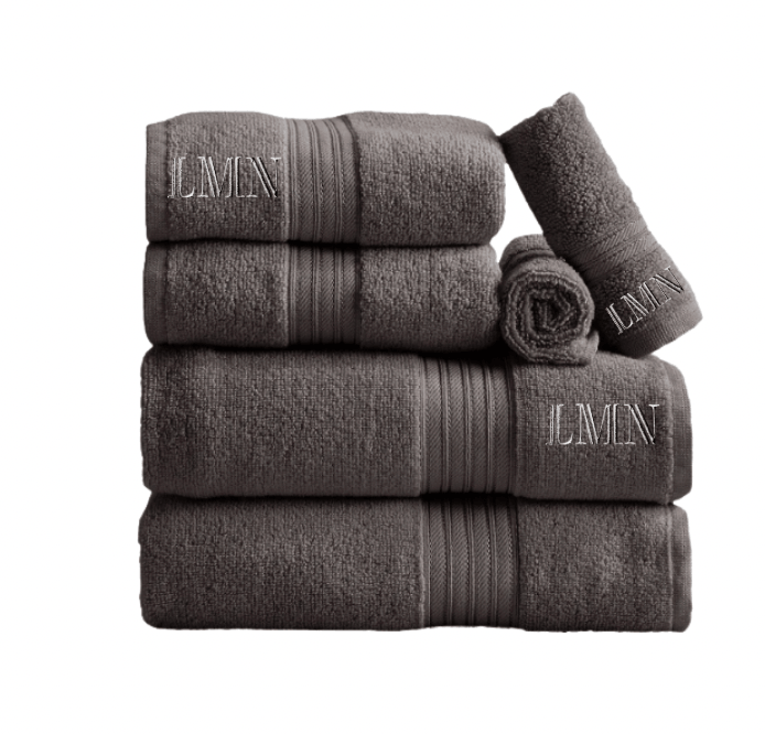 Monogrammed dorm bath bundle — gray towel set with monogram