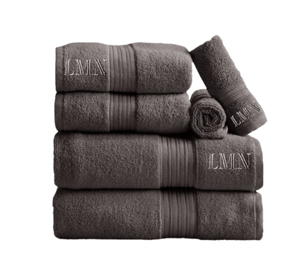 Monogrammed dorm bath bundle — gray towel set with monogram