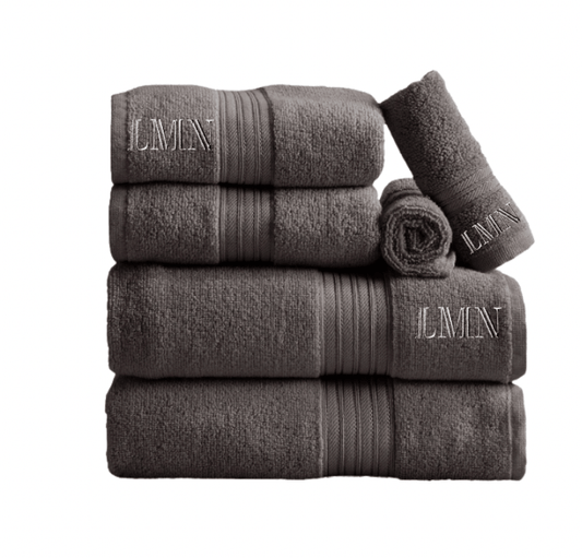 Monogrammed dorm bath bundle — gray towel set with monogram