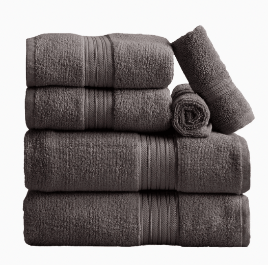 Monogrammed dorm bath bundle gray towels stacked — The Luke Heritage Dorm Collection