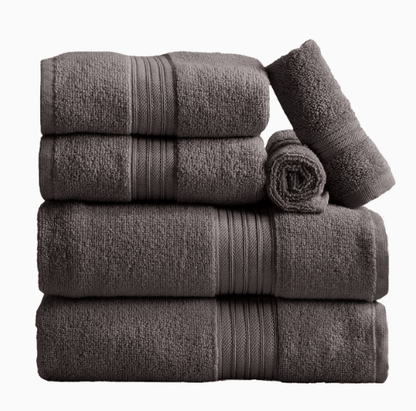 Monogrammed dorm bath bundle gray towels stacked — The Luke Heritage Dorm Collection