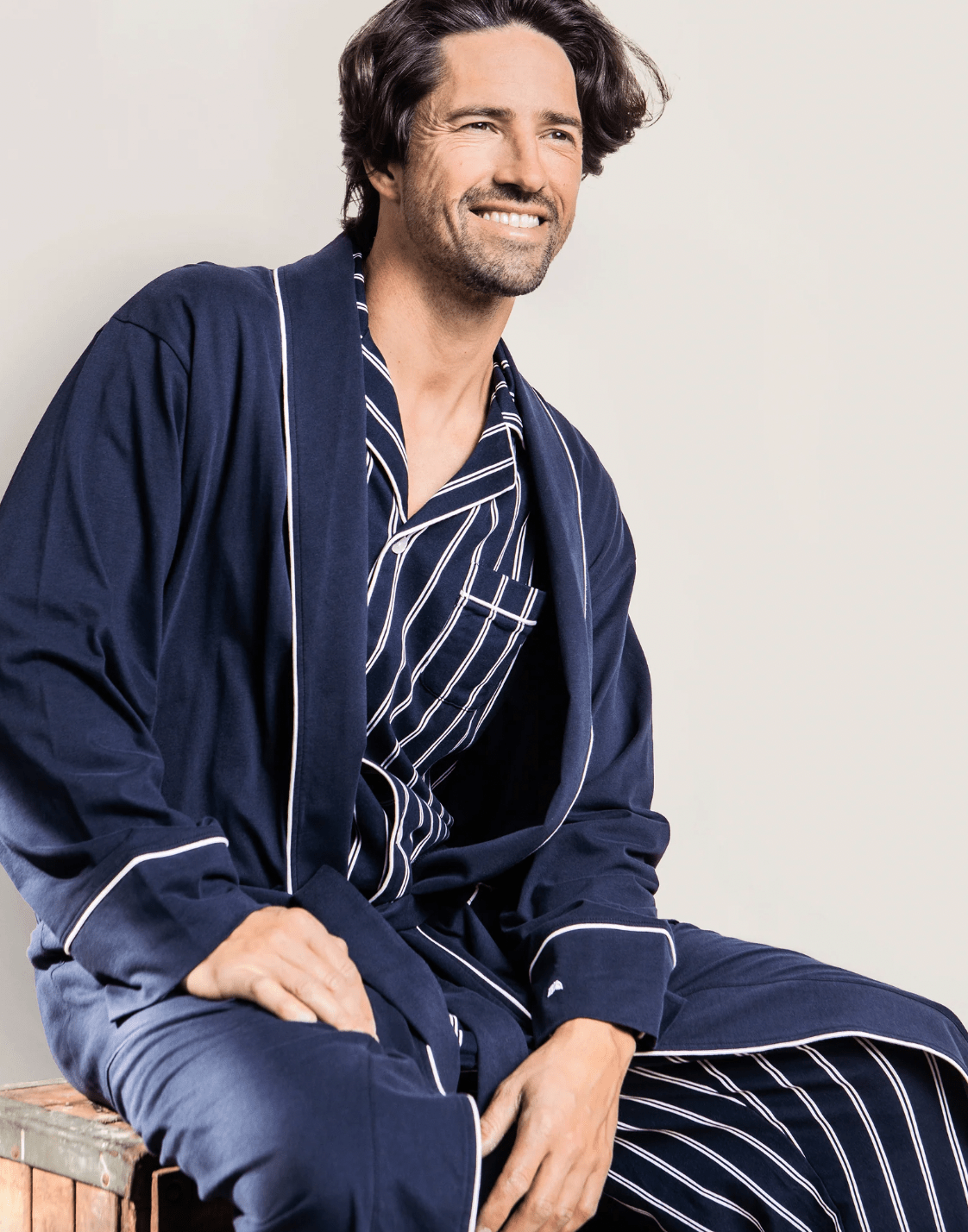 MEN'S LUXE PIMA ROBE - Navy - Product Image Shannan Bower Home
