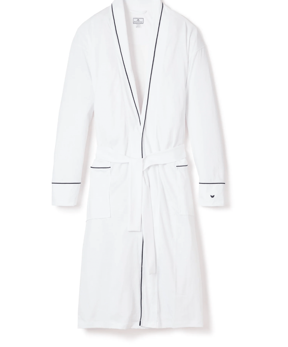 MEN'S LUXE PIMA ROBE - White w/ Navy - Shannan Bower Home