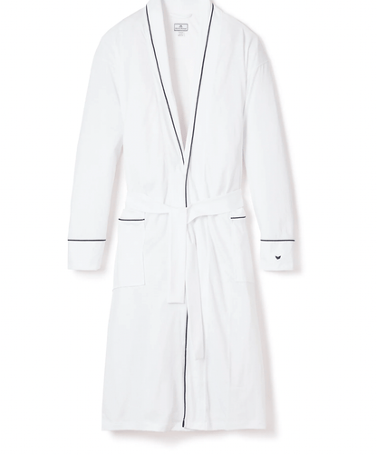 MEN'S LUXE PIMA ROBE - White w/ Navy - Shannan Bower Home