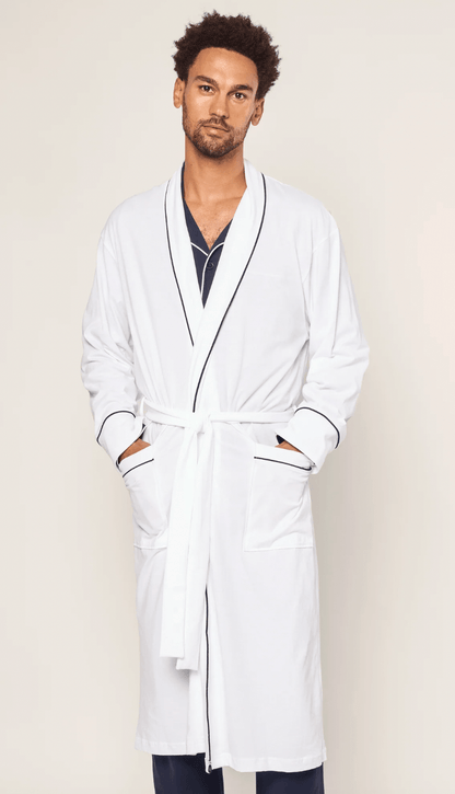 MEN'S LUXE PIMA ROBE - White w/ Navy - Shannan Bower Home