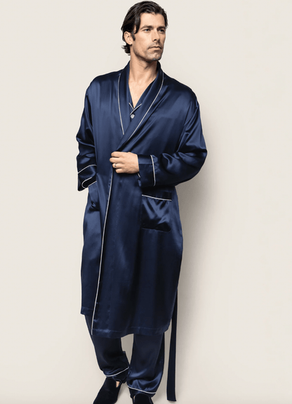 MEN'S SILK LONG ROBE - Navy -product image ROBE - Navy - Shannan Bower Home