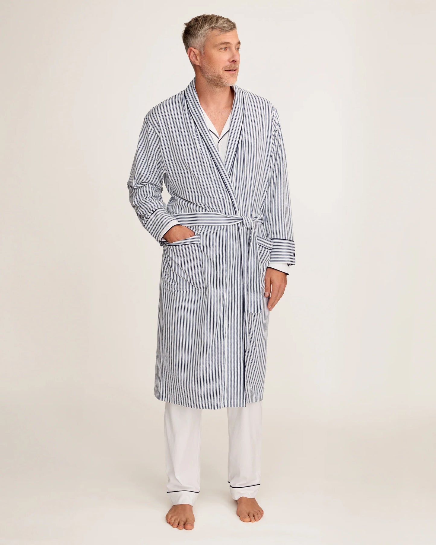 Men's cotton robe styled on a man
