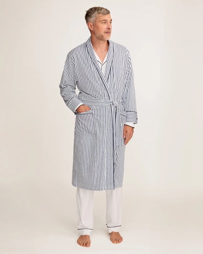Men's cotton robe styled on a man
