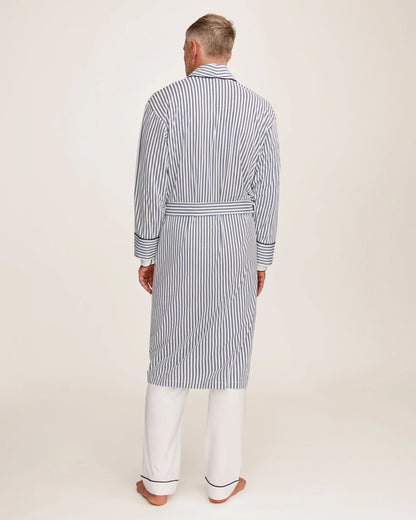 Back of men's cotton robe styled on a man