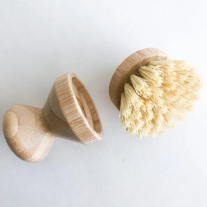 NATURAL BAMBOO + PALM DISH BRUSH product image, short dish brush
