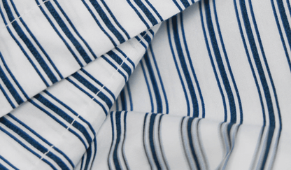 NAVY TICKING STRIPE DUVET SET product image highlighting color, material, and overall design