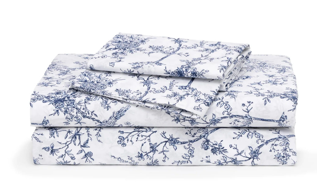 NAVY TOILE PERCALE SHEET SET